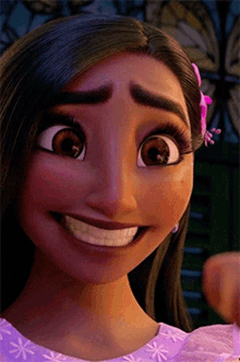 a close up of a cartoon character 's face smiling