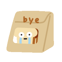 a cartoon illustration of a bye bag with a slice of bread in it