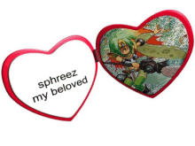 a red heart shaped mirror with the words sphreez my beloved