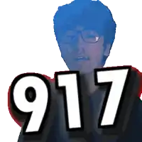a man with glasses holds up the number 917 in front of his face