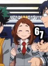 a group of anime characters with the number 67 on the bottom left
