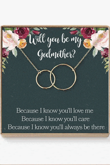 a will you be my godmother card with a necklace