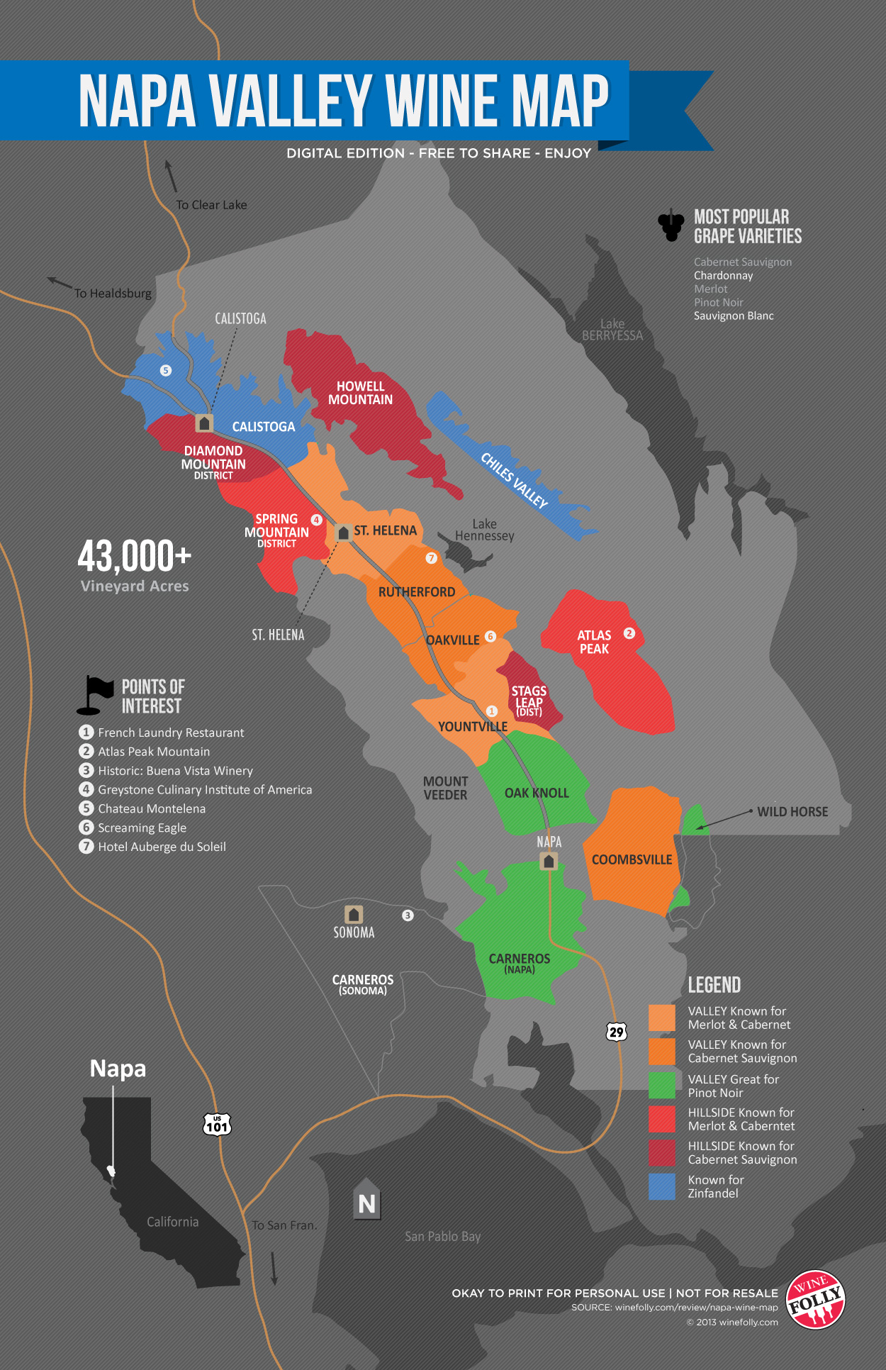 Napa Valley Winery Map Printable