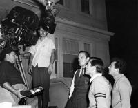 DEATH OF A SALESMAN, Fredric March, Kevin McCarthy, Cameron Mitchell, on-set, 1951