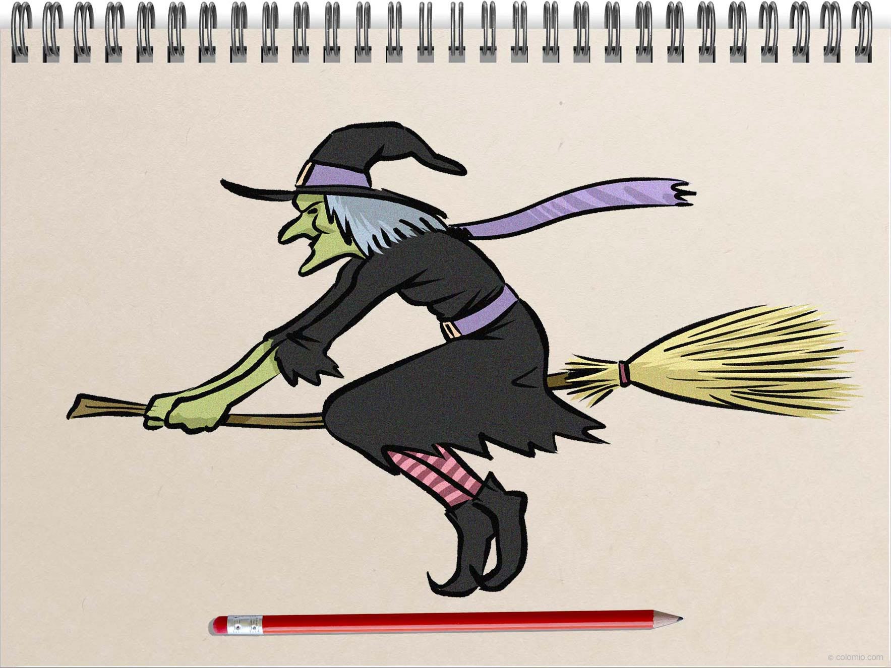 Witch drawing - Step by Step