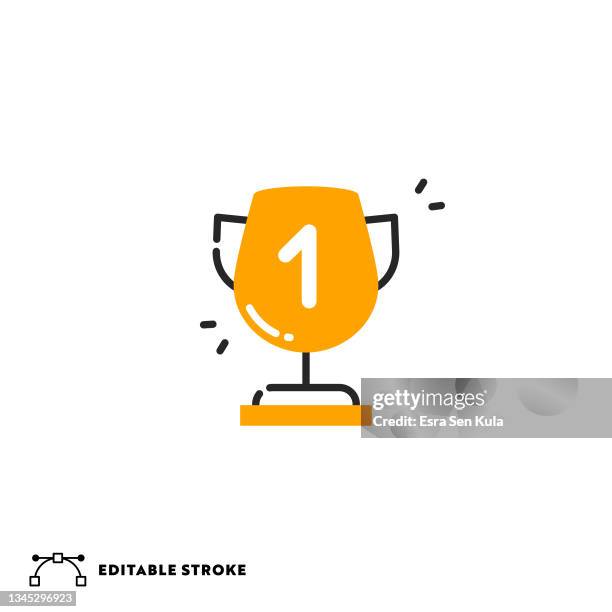 award cup flat icon with editable stroke - medal podium clip art stock illustrations