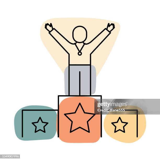 award podium - success and awards thin line icon with editable strokes - medal podium clip art stock illustrations