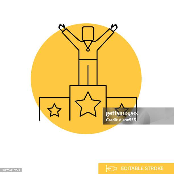 winner's podium - thin line success icon in colored circle on transparent background - medal podium clip art stock illustrations