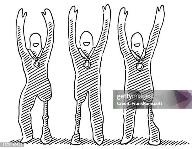 handicapped athletes winner ceremony drawing - medal podium clip art stock illustrations