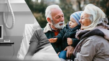 Elderly couple with child enjoying aging