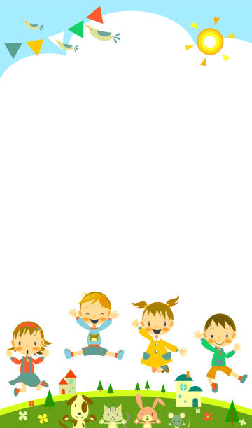 happy children happy children playing open air background of the live laugh love stock illustrations