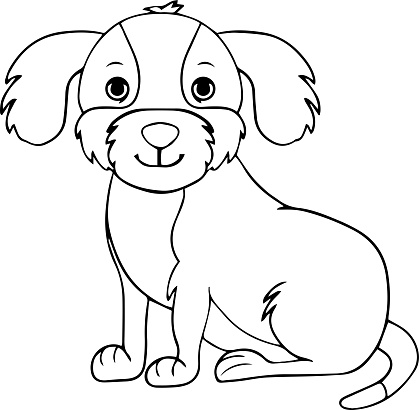 Vector Dog Cartoon Cute Happy White Dog Smiling Character Dog Line Art ...