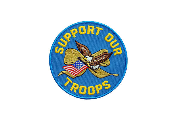 Support our Troops Patch Patch to be sewn on clothing promoting support of the military troops.Isolated on white with clipping path. us air force insignia stock pictures, royalty-free photos & images