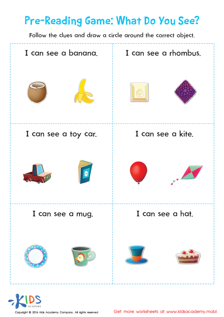 Pre-reading Worksheet for Kindergarten