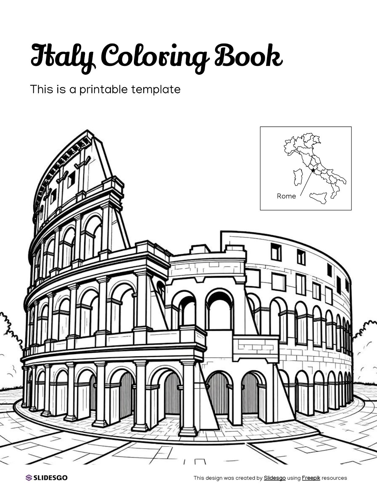 Plantilla de presentación Libro para colorear de Italia