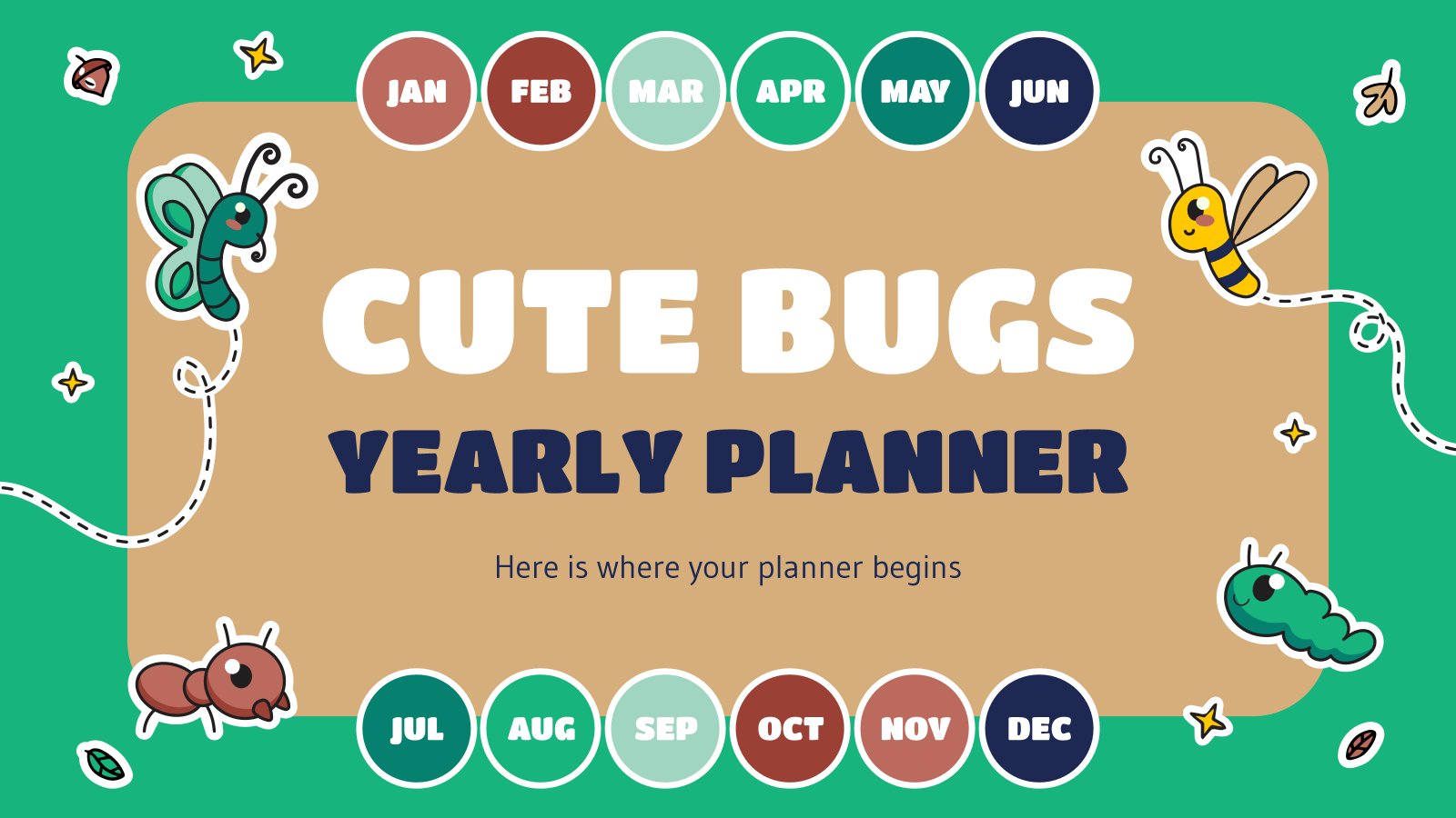 Cute Bugs Yearly Planner presentation template 