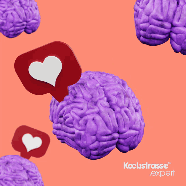 a purple brain with a red heart shaped icon above it