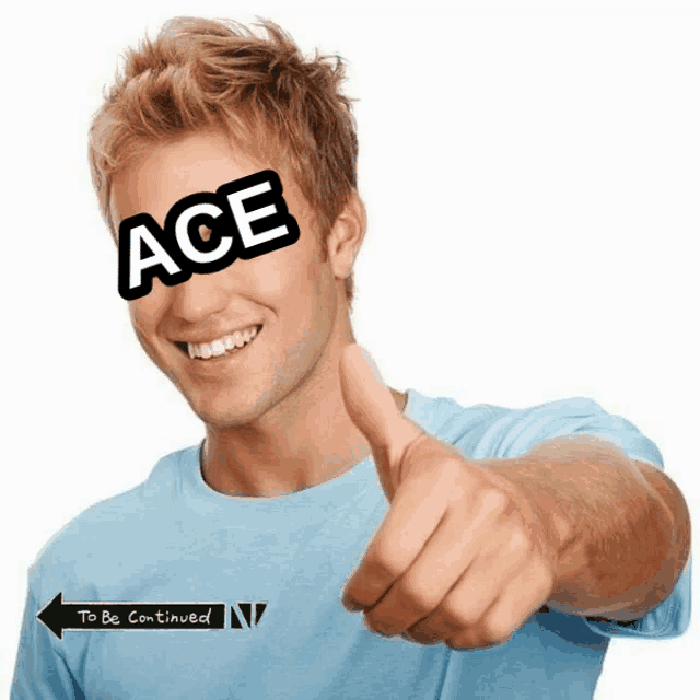 a man with a sticker on his eye that says ace is giving a thumbs up