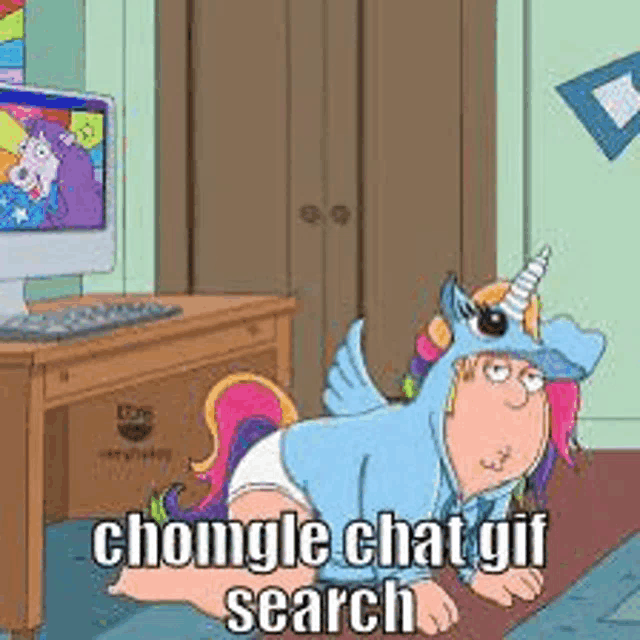 a cartoon character is dressed as a unicorn and is crawling on the floor .
