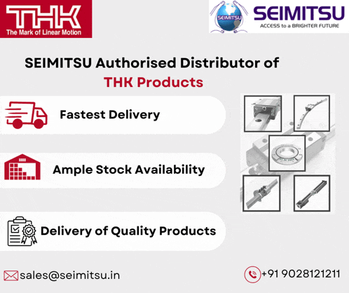 an advertisement for seimitsu which says they are the authorised distributor of thk products