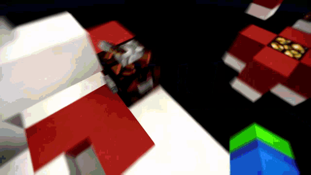a blurred image of a minecraft game with a red cube in the middle