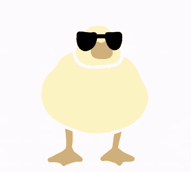 a cartoon duck wearing sunglasses and a bib around its neck
