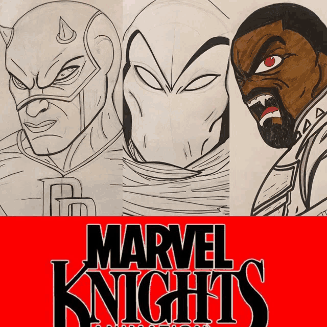 a poster for the marvel knights showing drawings of daredevil and falcon