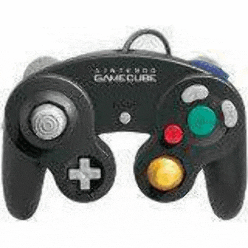 a black game controller for the nintendo gamecube is shown .