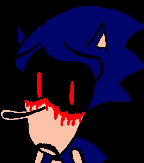 a drawing of sonic the hedgehog with blood coming out of his mouth .