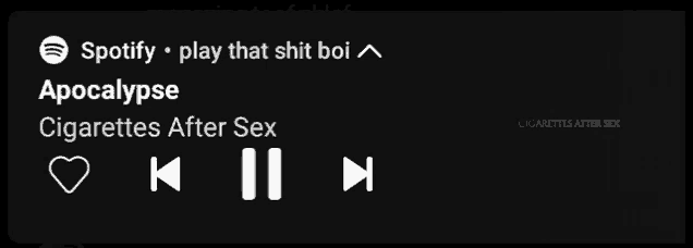 spotify play that shit boi apocalypse cigarettes after sex on a black background