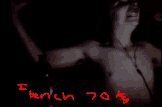 a blurred image of a person with the words i bench 70 's written in red