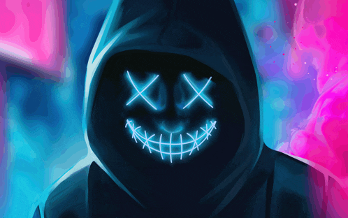 a person in a hoodie with a glowing face that says xx on it