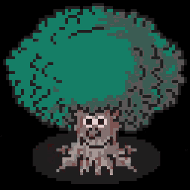 a pixel art drawing of a tree with a smiley face on it