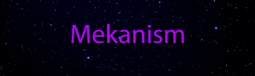 the word mekanism is displayed in purple letters on a dark background