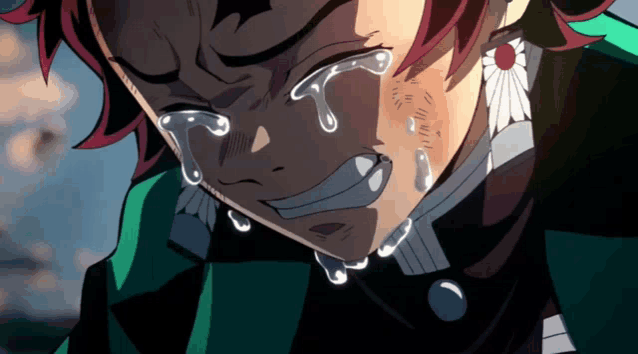 a crying anime character with tears coming out of his eyes