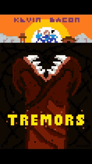 a poster for tremors by kelvin bacon with a monster