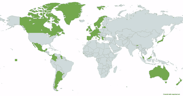 a map of the world with a green square in the middle that says created with mapchart.net