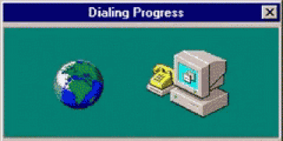 a computer screen that says dialing progress and a globe