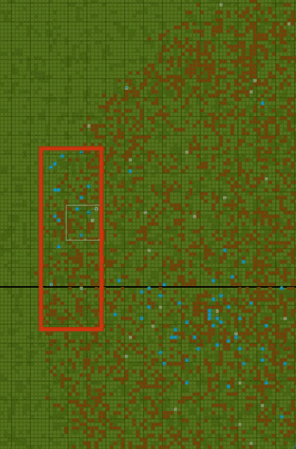 a grid of green squares with a red square in the middle