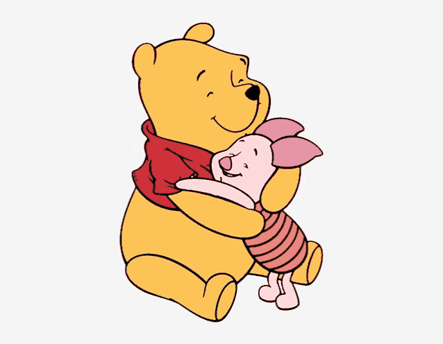 a cartoon of winnie the pooh hugging piglet