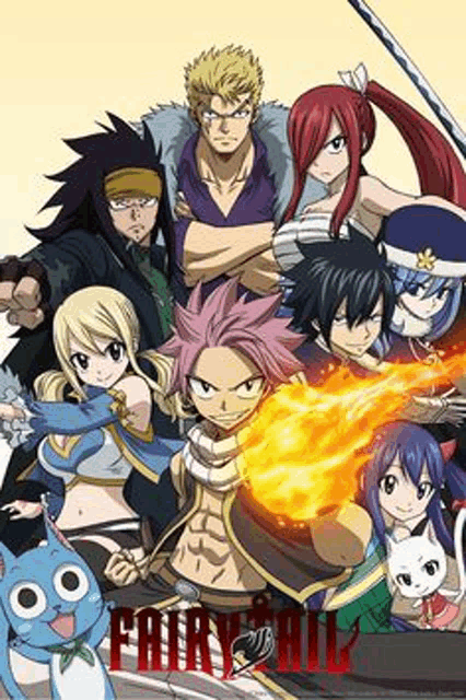 a group of anime characters standing next to each other holding a fire .