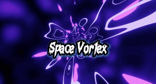 a purple background with space vortex written in white