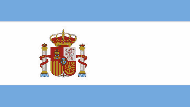 a blue and white flag with a coat of arms