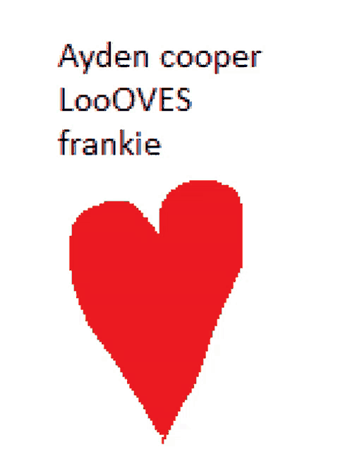 a pixel art of a red heart with the words ayden cooper loooves frankie