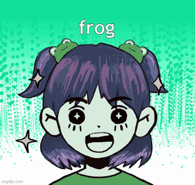 a drawing of a girl with frogs in her hair and the word frog above her