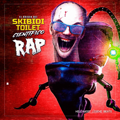 a poster for skibidi toilet cientifico rap shows a man wearing sunglasses