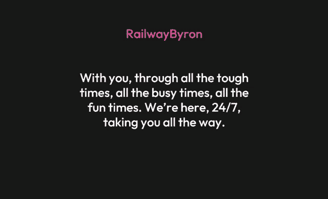 a black background with a pink railway byron logo