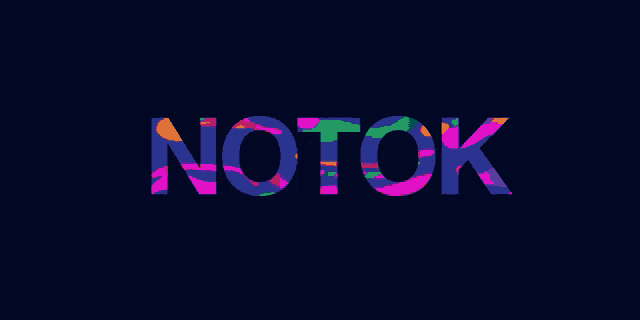 a dark blue background with the word notok written in colorful letters