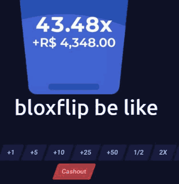 a screen that says bloxflip be like with a hand pointing at the cashout button