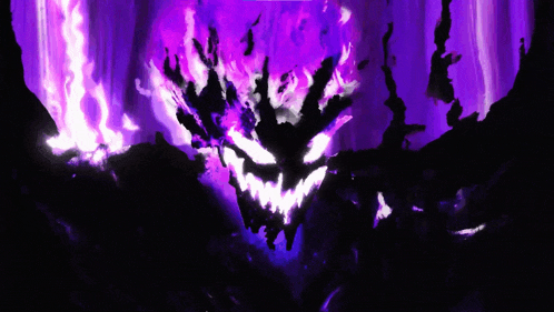 a painting of a monster with purple flames coming out of its mouth